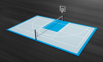 a duo tone half court multi-game court in shades of blue