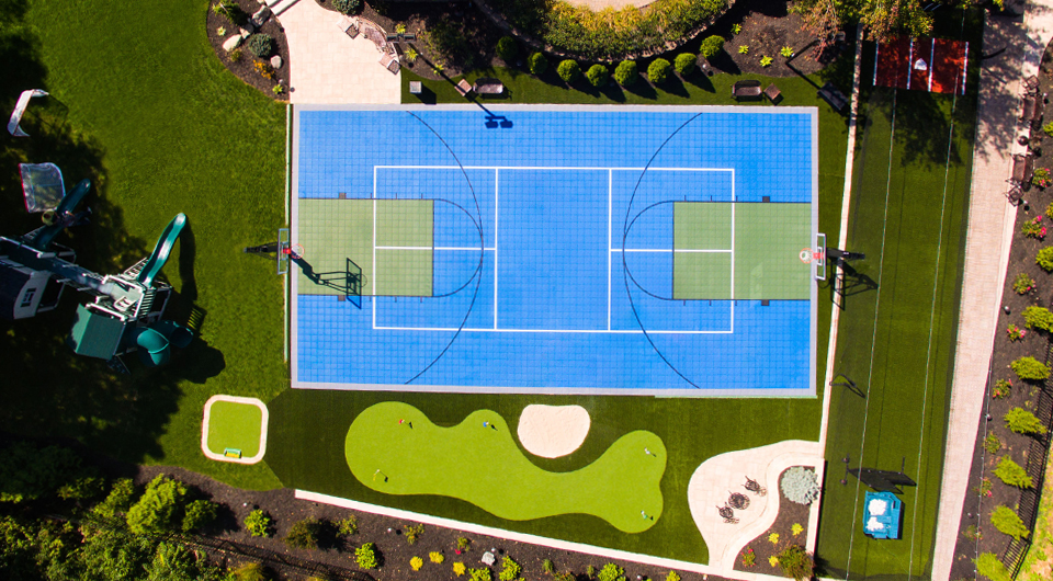 Blue and green multi-sport game court